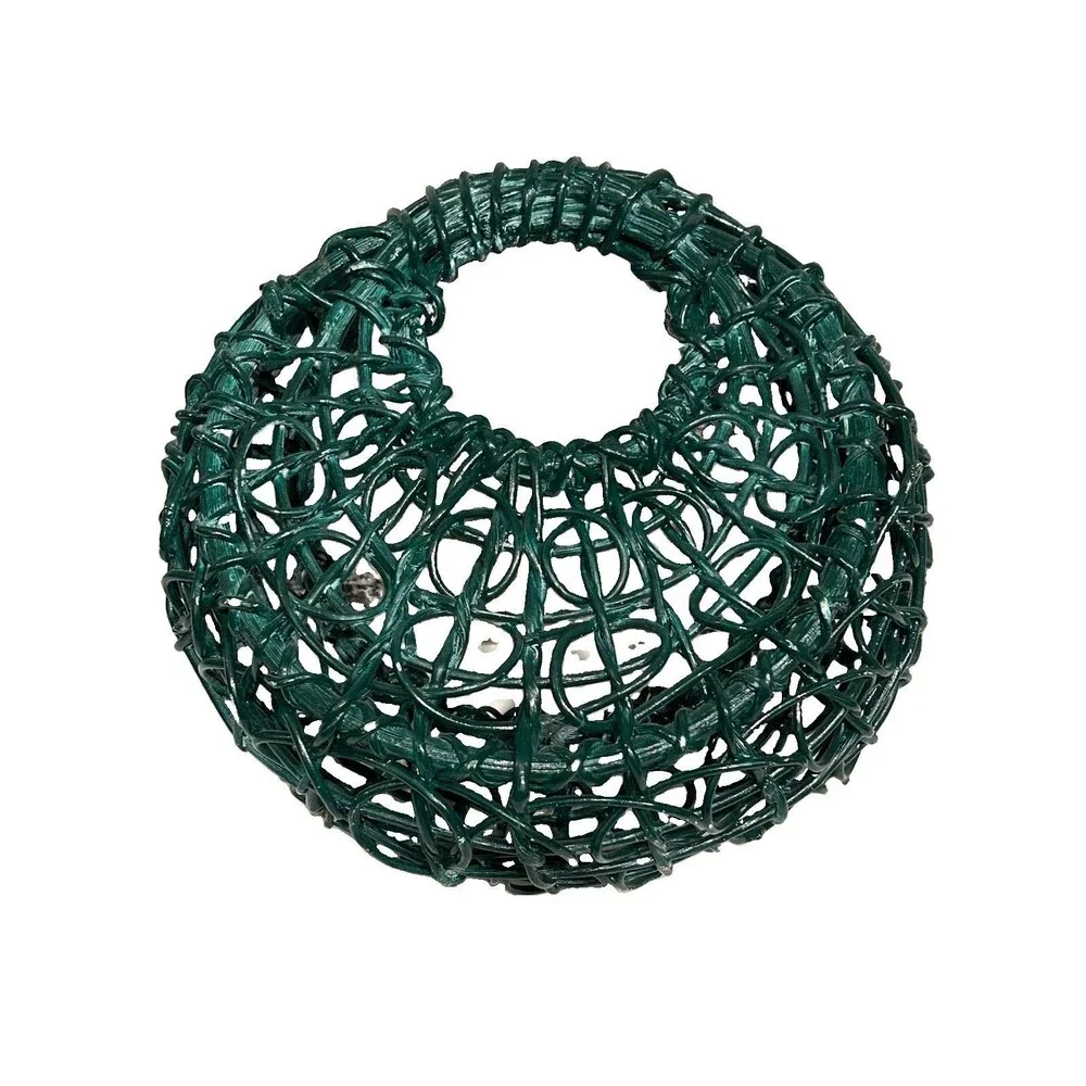 Vintage Dark Green Open-weave Vine Wall Pocket Basket Wicker Hanging Boho